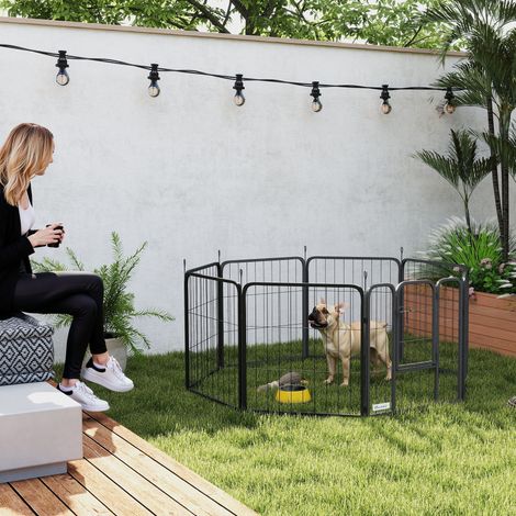 Animal Parc pour chien enclos 8 panneaux modulable et pliable acier avec porte pour chiot intérieur extérieur 60 cm - noir