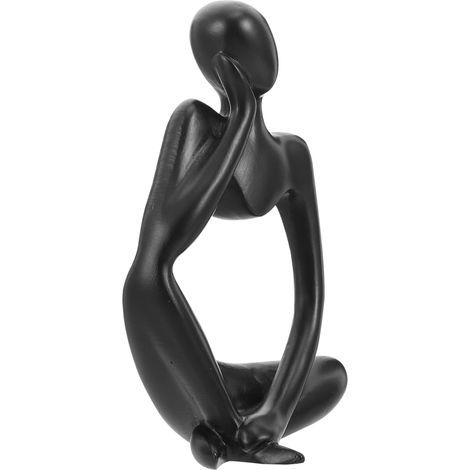 La Statue du penseur, Résine Penseur Sculpture Abstraite Statue Caractère Moderne Figurines Accueil Décor Bureau de Bureau Ornement d'anniversaire Cadeaux Noir Gauche (1/5)