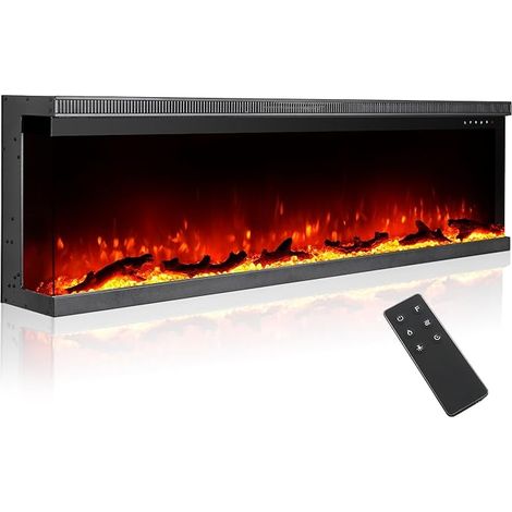 Chimenea eléctrica de 60 pulgadas con control inteligente de temperatura, envolvente de 3 lados, panel remoto, 12 colores de llama ajustables, 3 opciones de instalación, negra (1/5)