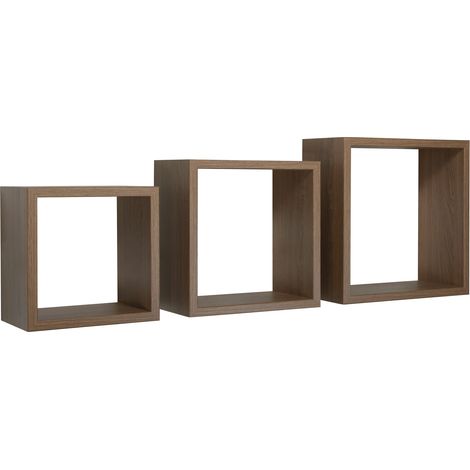 Set 3 Mensole da Parete Cubo in Fibra di Legno Incubo Rovere Tabacco (1/5)