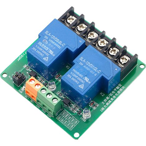 Módulo de relé de 2 canales, 12 V CC, 30 A, con aislamiento por optoacoplador y activación por nivel alto/bajo. (1/5)