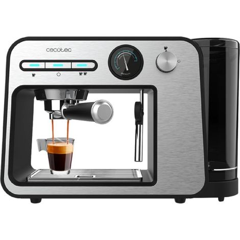 Cecotec Cafetera espresso Power Espresso 20 Square Pro, 1450 W, 20 bares, ThermoBlock, Vaporizador, 2 tazas de café, Depósito de agua extraíble de 1 Litro, Bandeja calienta Tazas (1/4)