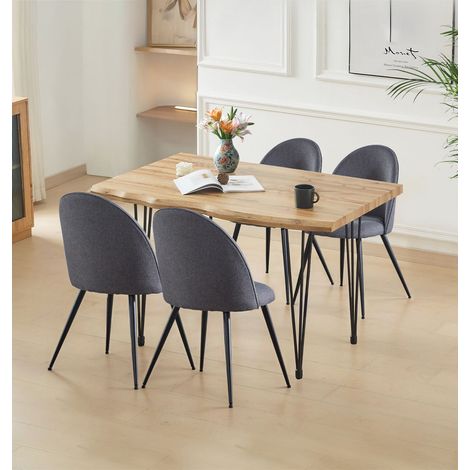 Hallowood Furniture Cullompton Large Dining Table and Chairs Set 4, Live Edge Effect Top Dining Table (120cm) and Dark Grey Fabric Dining Chairs, Modern Kitchen Set Ideal for Home and Café (1/5)