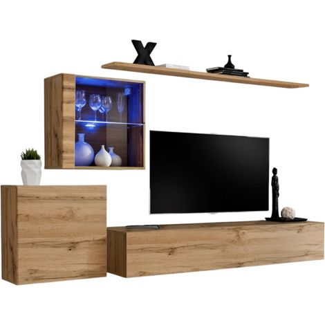 Wandkomposition SWITCH XV – TV-Möbel, hängende Würfel und Regal – Wotan-Eiche – Modernes Design (1/2)