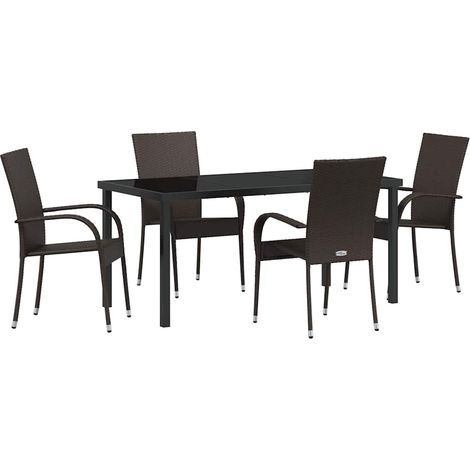 Ensemble de salle à manger pour jardin 5 pcs，Salon de jardin Marron Poly rotin CFW87386 (1/5)