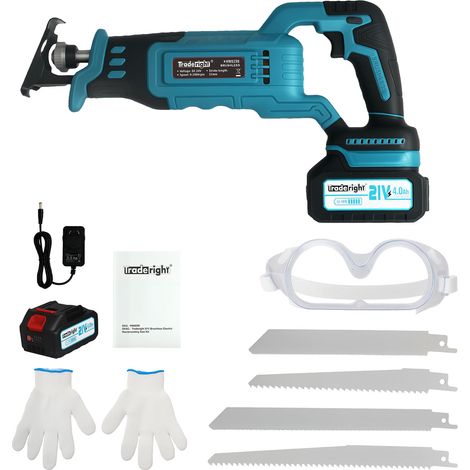 Traderight Cordless Reciprocating Saw Set For Wood Metal 2 Battery Safety Goggle (1/5)