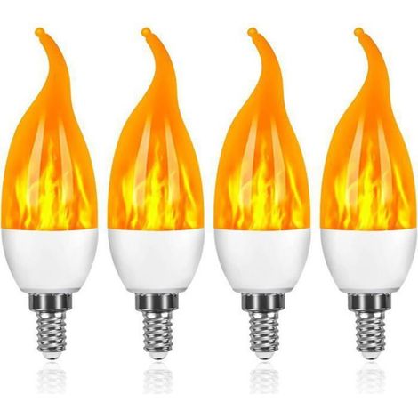 Lot de 4 ampoules LED flamme E14 3W, lumière décorative effet feu, pour fêtes, Noël, Halloween, mariage (1/4)