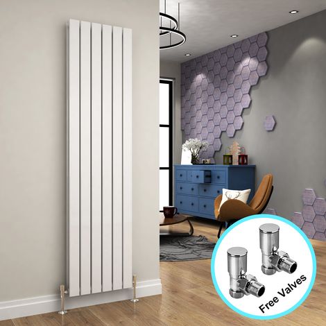 ELEGANT 1800 x 452 mm Designer Vertical Column Radiator White Double Flat Panel + Angled Radiator Valves (1/5)
