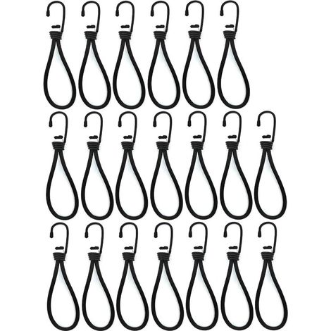 Élastiques de tension - Lot de 20 - Tendeurs pour tentes - Kit de tendeurs - Élastiques avec crochets - 15 cm - Noir (1/5)