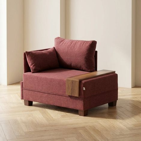 Modern Sessel Bordeauxrote Stofffliege - Links - Mit Holztisch