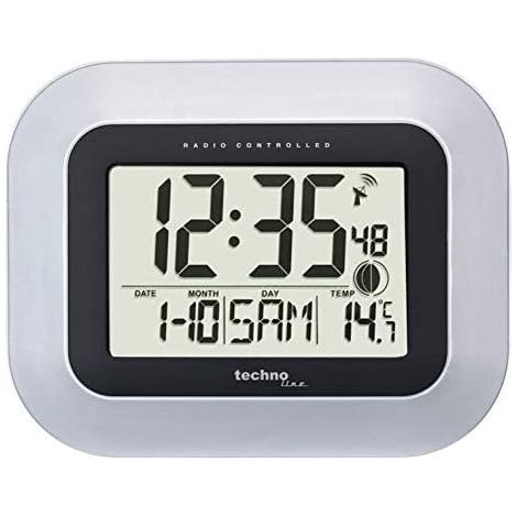 Techno Line WS 8005 Radiocontrollato Orologio da parete 22.8 cm x 18 cm x 2.8 cm Argento, Nero (1/8)