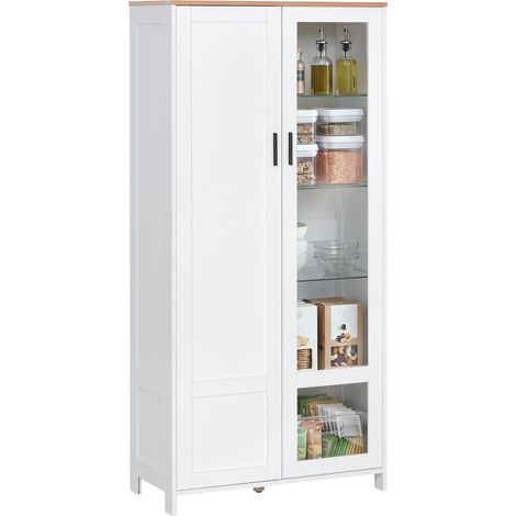 Buffet de cuisine armoire de cuisine meuble vitrine 7 étagères dont 3 étagères en verre 76 x 36 x 160 cm blanc (1/5)