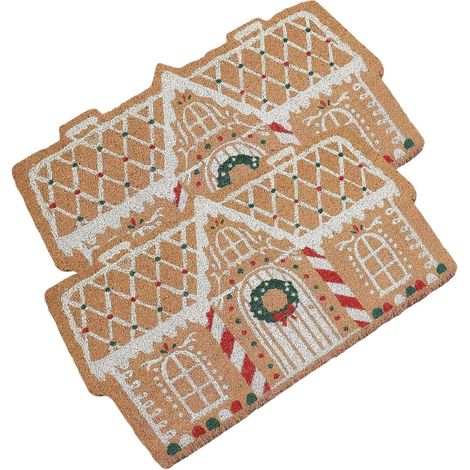Générique 2 Pieces Gingerbread Christmas Welcome Mat, 60x40cm Ginger Bread House Welcome Door Mat, Tapis De Porte Antidérapant, Tapis De Porte Extérieur Maison En D'épice, Tapis De Noël (1/5)