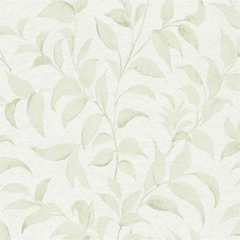 Country style wallpaper wall Profhome 389624 hot embossed non-woven wallpaper textured with floral ornaments shimmering white cream light green 5,33 m2 (1/5)