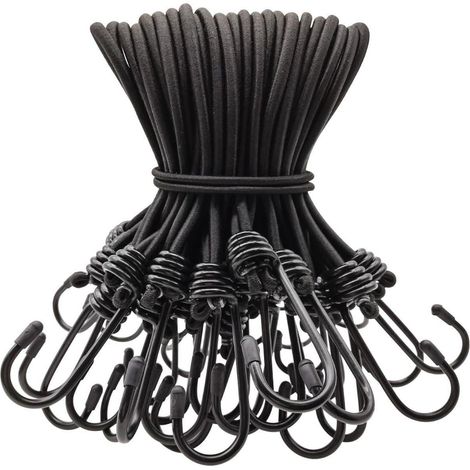 Spanngummis mit Haken 50 Stück, 20cm, schwarz, dehnbar bis 40cm (1/5)