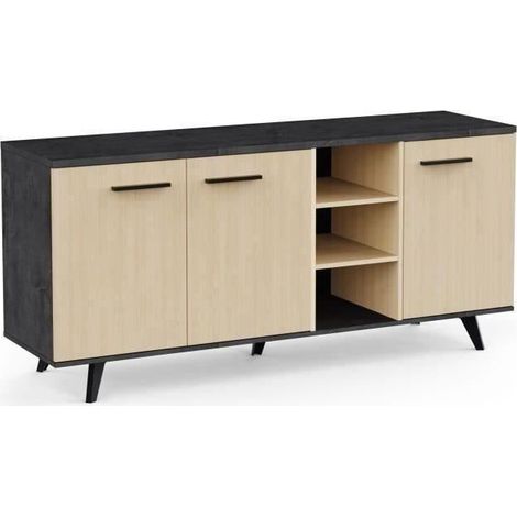 Enfilade Buffet - KENT - Chene de fil / Sidewalk - 3 portes ouvrantes - 3 niches - L 160,7x l 43,9x H73,3 cm - DEMEYERE (1/5)