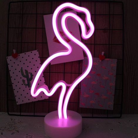 Enseigne lumineuse au néon LED décoration murale veilleuse USB/néon à piles pour noël anniversaire cadeau fête enfants (Flamant) (1/4)