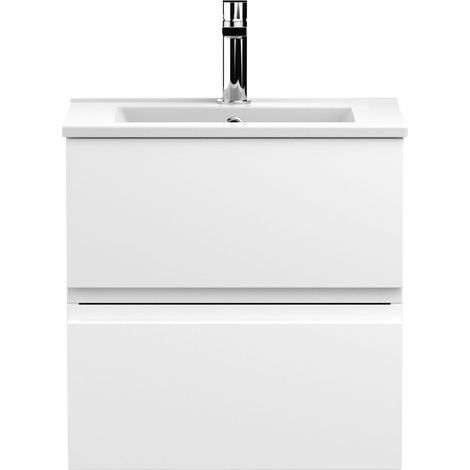Mavesyn Contemporary 2 Drawer Wall Hung Vanity Unit with Minimalist Basin, Satin White, 500mm