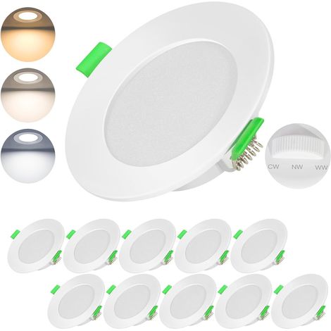 Spot LED Encastrable Extra Plat 7W 700LM,Spots de plafond 2700K 4500K 6000K Réglable, spot salle de bain IP44, Lot de 10,Rond Ultra Slim Downlight en métal(Blanc) (1/5)