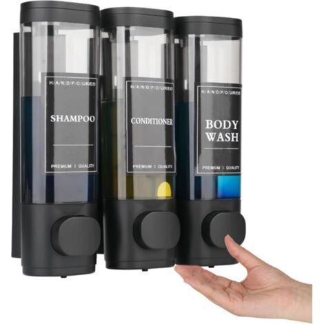 Lot de 3 distributeurs de savon mural - 300 ml - Liquide vaisselle - Lavabo - Gel douche - Shampoing (1/5)