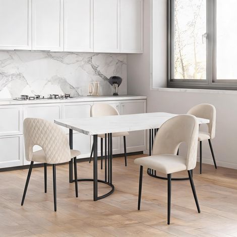 Set table à manger velours beige 140 x 80 cm avec 4 chaises (1/5)
