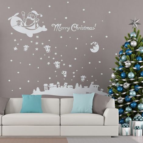 Sticker Ambiance merry christmas - 40x25cm - argent - Autocollants adhésifs noël - décoration fêtes (1/3)