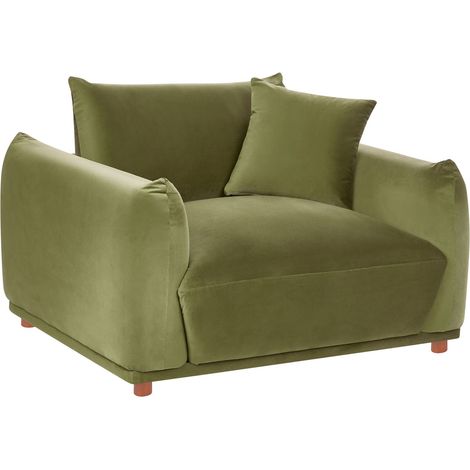 Armchair Green Velvet Upholstery Soft Wooden Legs Living Room Seating with Armrests Modern Style JUBEK (1/5)