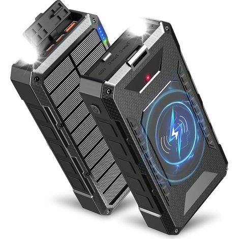 Batterie Externe Solaire 26800mAh, 45W Power Bank USB C Charge Rapide, Batterie Externe sans Fil avec 4 Ports, Lampe Torche, Étanche, Chargeur Portable pour Telephone, Camping, Randonnée (Noir) (1/5)