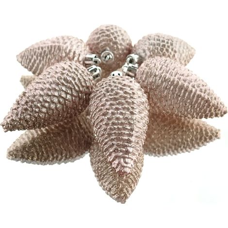Bruchfeste Weihnachts-Tannenzapfen Puderrosa mit Glitter Ø 4,5 cm - Kunststoff