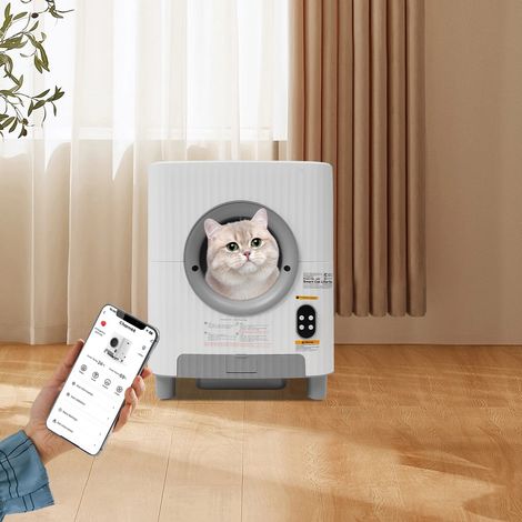 Bacs à litière autonettoyants avec porte d'entrée électrique, bacs à litière automatiques, bacs à litière automatiques de grande capacité contrôlables via une application (1/5)