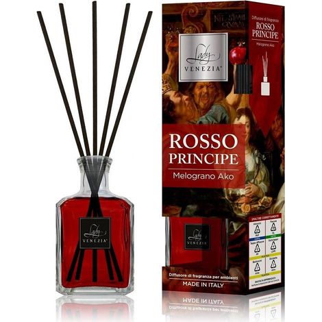 TrAdE Shop Traesio - Maxi Diffusore Ambiente Bastoncini Fragranza Rosso Principe Melograno Ako 250 Ml -