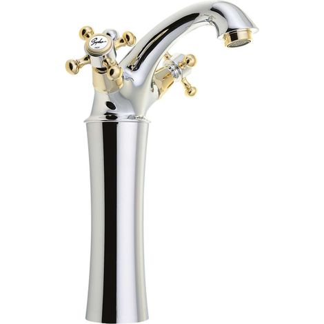 Sapho Reitano Rubinetteria Antea - Stand-Waschtischarmatur mit Ablaufgarnitur, Höhe 25 cm, Chrom/Gold 3172L (1/4)