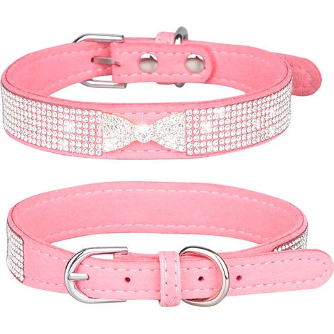 Collier pour chien en strass, mignon, éblouissant, doux, brillant, en daim, pour chien et chat, avec strass, taille S (1/4)