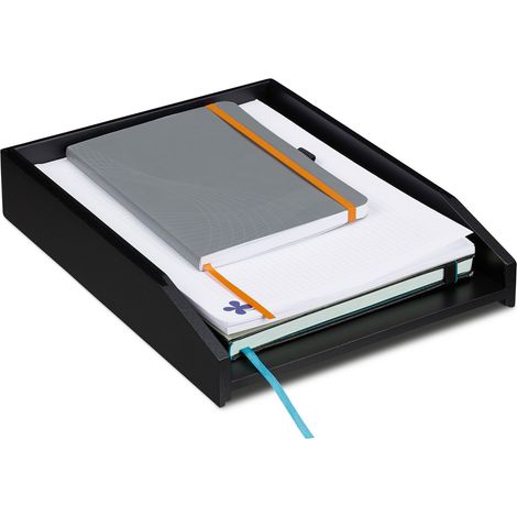 Relaxdays Corbeille à Courrier Empilable, Papier DIN A4, Bureau, Range-Documents, Bambou, HLP 6 x 25 x 33 cm, noir