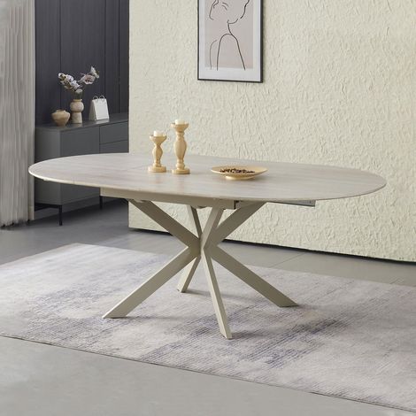 M&S – Table à manger extensible 120-200 cm – Plateau mélamine effet travertin – Pieds en métal thermosoudés – Finition anti-rayures