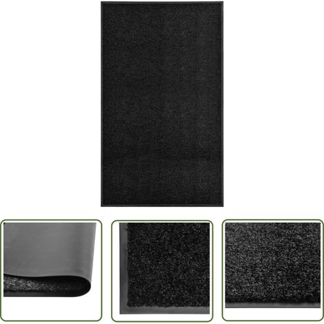 The Living Store Fußmatte Waschbar Schwarz 90x150 cm - Schwarze Fußmatte - Innenausstattung - Outdoor Matten - Türmatte - Wasserdichte Fußmatte (1/5)