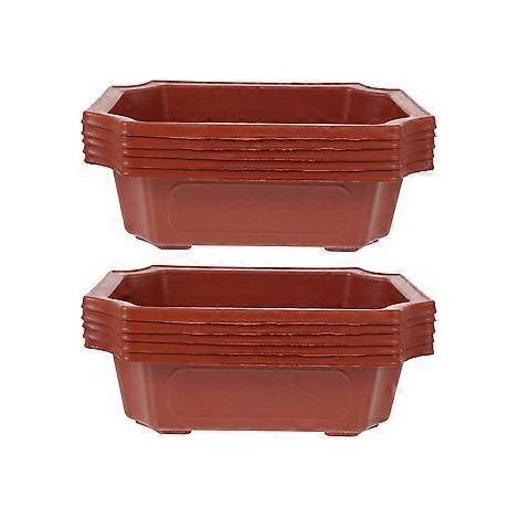 Set of 10 vintage-style plastic bonsai pots, classic rectangular growing pots (1/4)