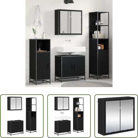 vidaXL Armoire miroir -  Ensemble de mobilier de salle de bain 3 pcs Chêne noir (1/5)