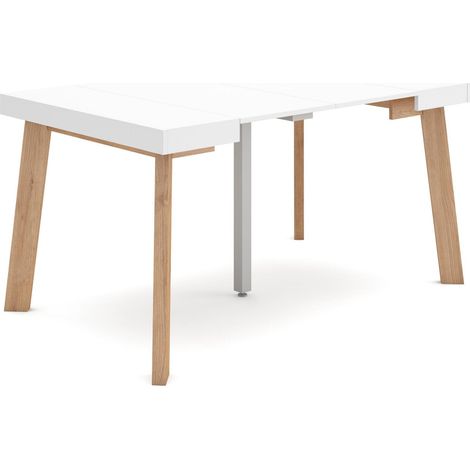 Skraut Home - Table console extensible, Console meuble, 140, Pour 6 personnes, Pieds en bois, Style moderne, Blanc (1/5)