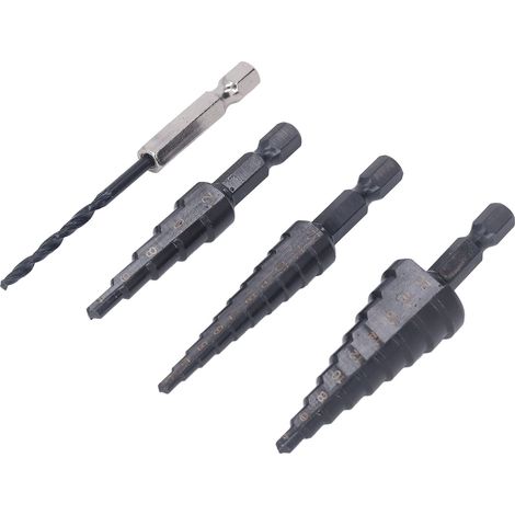 Kit de 4 forets étagés à rainure droite en acier rapide traité thermiquement. (1/5)