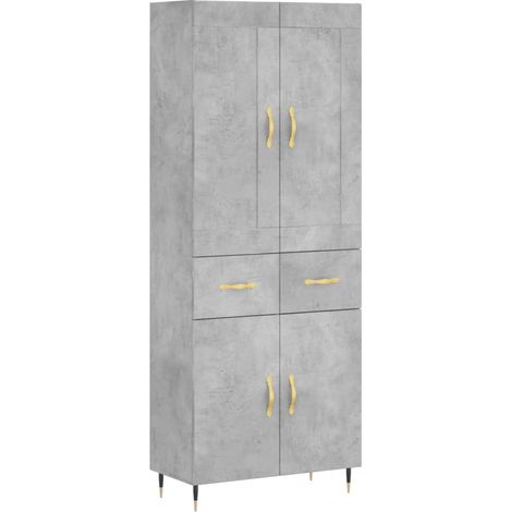Buffet bahut commode armoire meuble de rangement organisateur cuisine salle de séjour salon haut 69,5 x 34 x 180 cm bois d'ingénierie gris