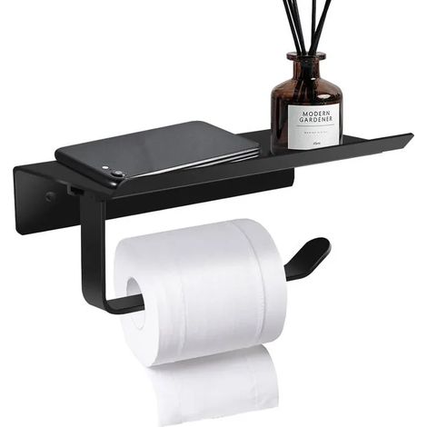 Toilet Paper Holder Wall Mount,Toilet Roll Holder,Aluminum Wall Mounted Toilet Paper Holder with Spacious Shelves (1/5)