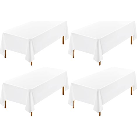 Set di 4 tovaglie rettangolari bianche 153x320 cm, tovaglia bianca in tessuto di cotone bianco, tovaglia rettangolare lavabile, copritavoli bianchi per matrimoni, banchetti, ristoranti (1/4)