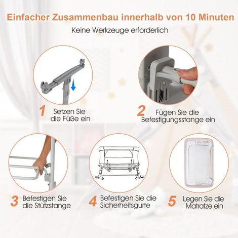 Lit cododo bébé 3 en 1, berceau et couffin avec matelas, hauteur réglable 5 niveaux, roulettes avec freins (1/5)