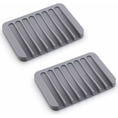 Lot de 2 porte-savons en silicone gris, adaptés à la salle de bain et à la cuisine. Fabriqués en silicone souple, ils sont à la fois pratiques et élégants.