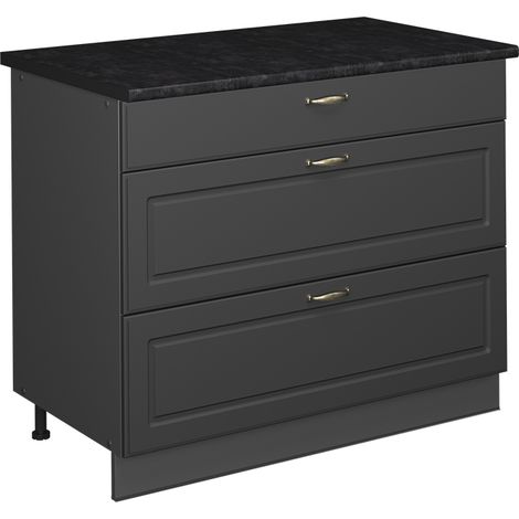 Küchenunterschrank Fame-Line, Anthrazit-Gold Landhaus/Anthrazit, 100 cm, AP Anthrazit, Vicco (1/5)