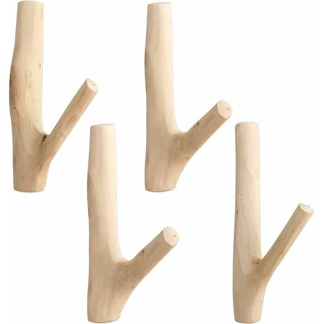 Perchero de madera natural, perchero de madera, perchero de pared cilíndrico, perchero decorativo, perchero de madera para colgar abrigos, sombreros, bolsos, toallas (ancho 2 - 3 cm) (1/5)