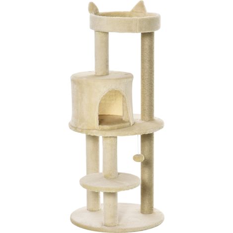 Arbre à chats 48 x 48 x 104 cm niche plateformes graduées pour jeu et repos contemporain en panneaux de particules crème (1/5)