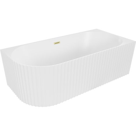 Mexen Gia baignoire îlot d'angle rainurée droite 150 x 75 cm, blanc mat, trop-plein or brossé - 52701507501P-55 (1/3)