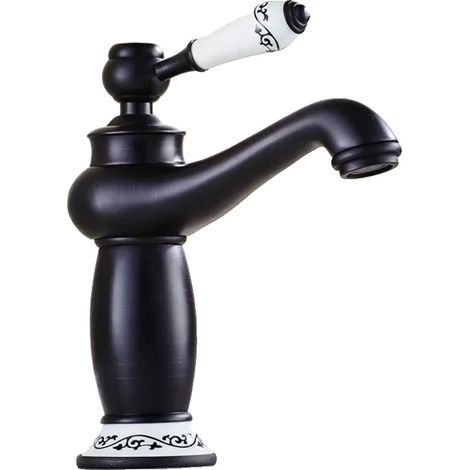 Grifo de baño, diseño elegante, alto caudal, negro, latón. (1/5)
